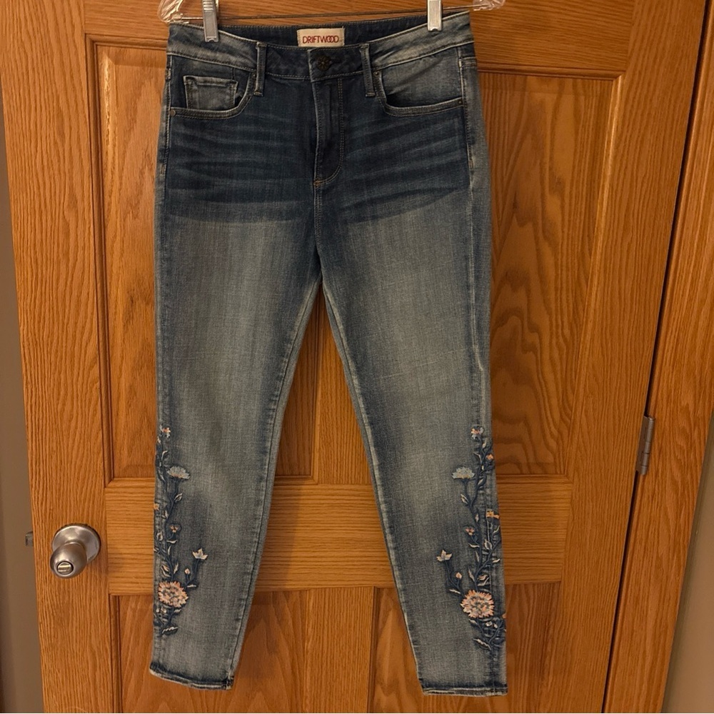 DRIFTWOOD Jackie High Rise Blue Floral Embroidered Skinny Jeans
